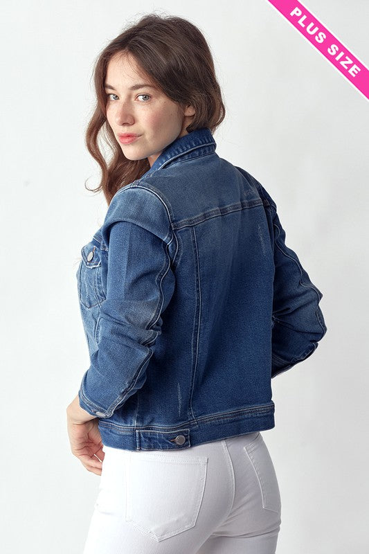 Risen Jeans Plus Size vintage washed denim jacket
