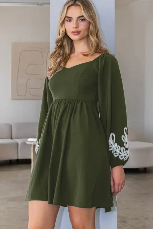 Plus Size Embroidered V-neck Mini Dress