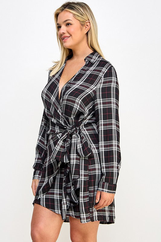 Plus Size Plaid Wrap Dress