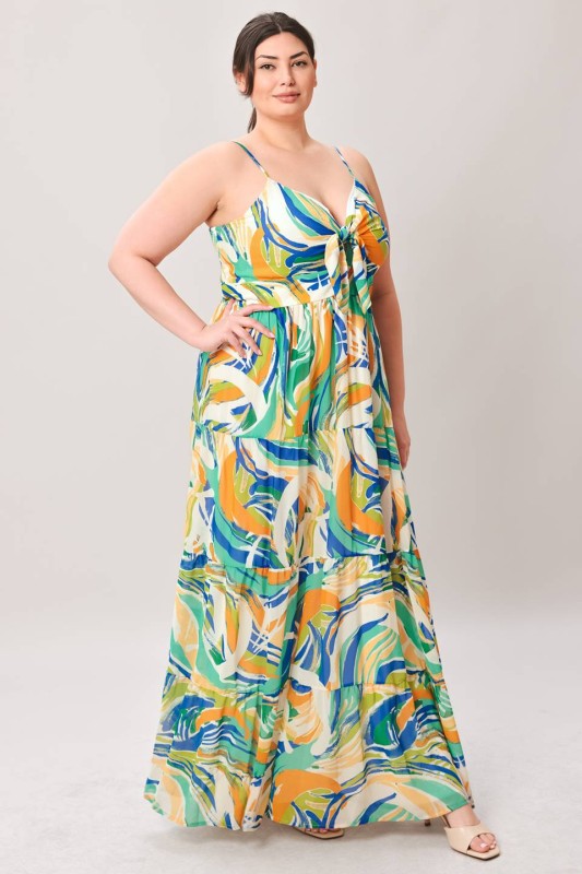 FLORIDA DREAMS WOVEN MAXI DRESS l FLYING TOMATO GREEN BLUE / 2X