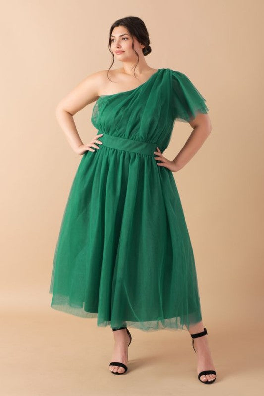 LIVELY CHARM TULLE MIDI DRESS l FLYING TOMATO EMERALD / 1X LIVELY CHARM TULLE MIDI DRESS l FLYING TOMATO EMERALD / 1X