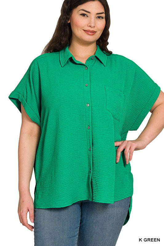 Plus Size Airflow woven button down top