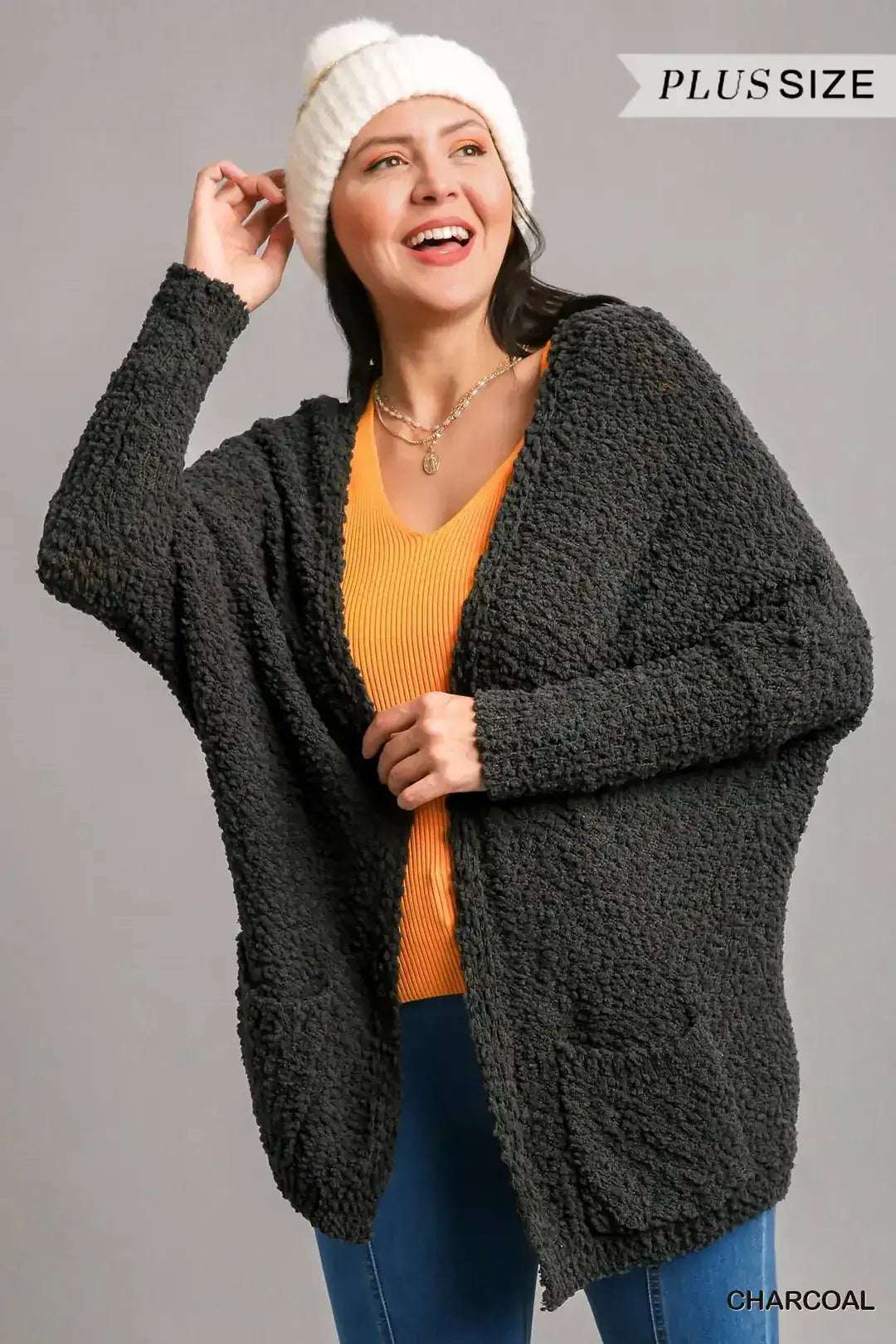 Plus Size Cardigan Sweater Bubble Soft in Charcoal
