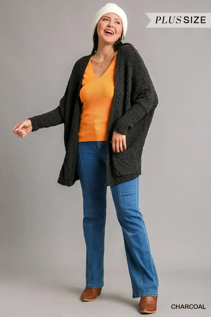 Plus Size Cardigan Sweater Bubble Soft in Charcoal