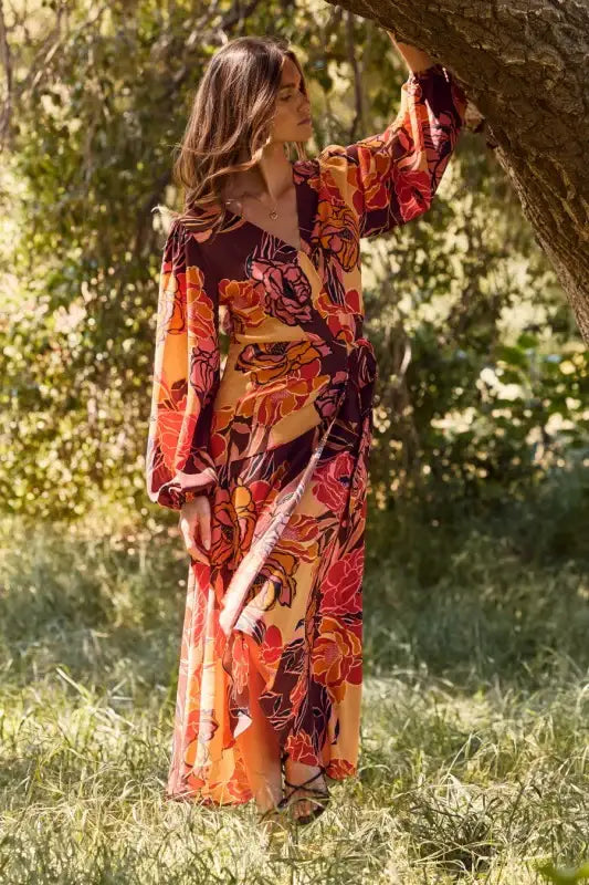 Plus Size Floral Printed Wrapped Midi Dress