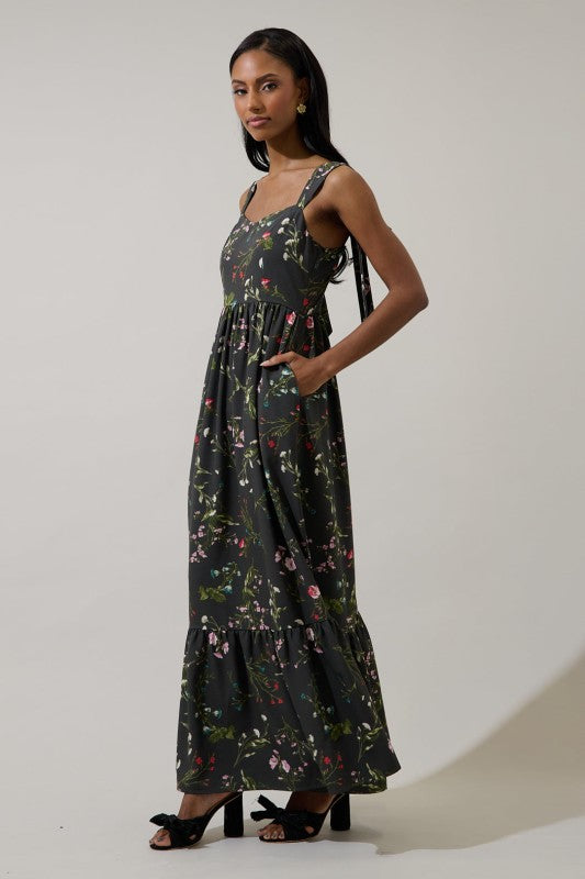 Womens Sugar Lips Tie Back Floral Maxi Dress