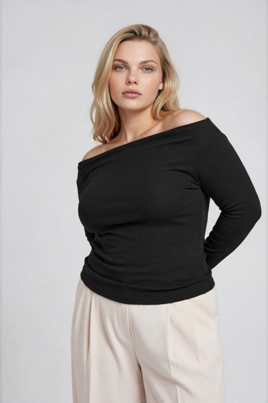 Plus Size Pintuck Boatneck
