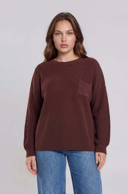 Plus Size Raw Edge Cropped Long Sleeve Knit Sweater