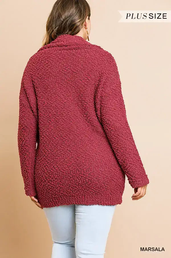 Plus Size Folded Off Shoulder Long Sleeve Knit Pullover Sweater