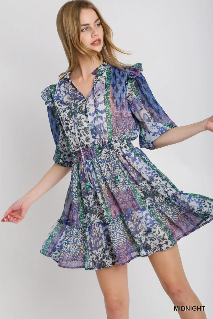 Womens Umgee Ruffle Neckline Tie Top Dress