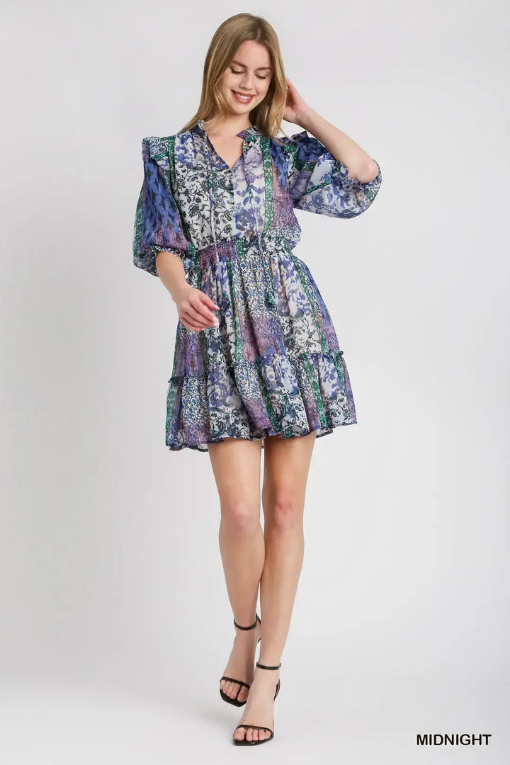 Womens Umgee Ruffle Neckline Tie Top Dress