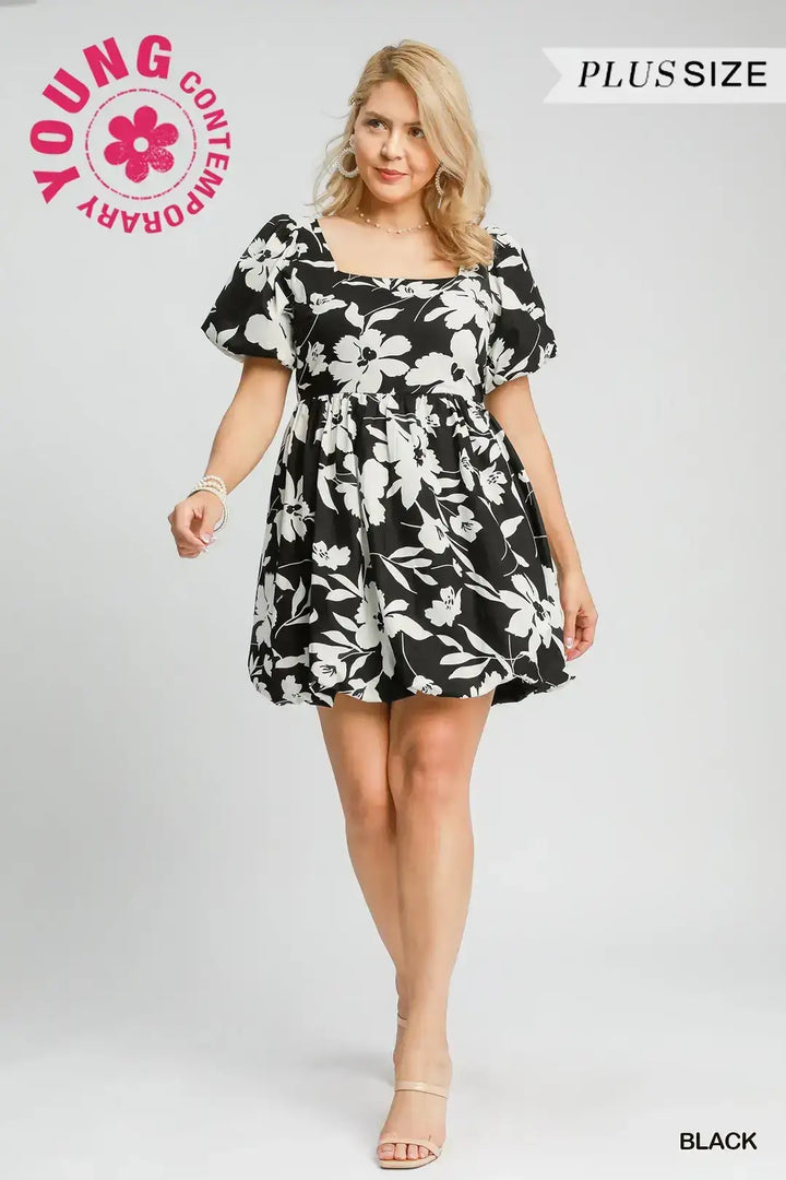 Plus Size Umgee Two Tone Floral Print Babydoll Dress