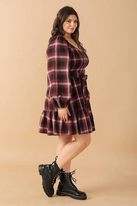 Plus Size Plaid Mini Dress