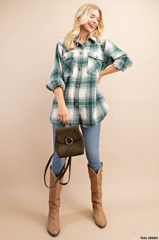 Womens Plaid shacket in hunter green