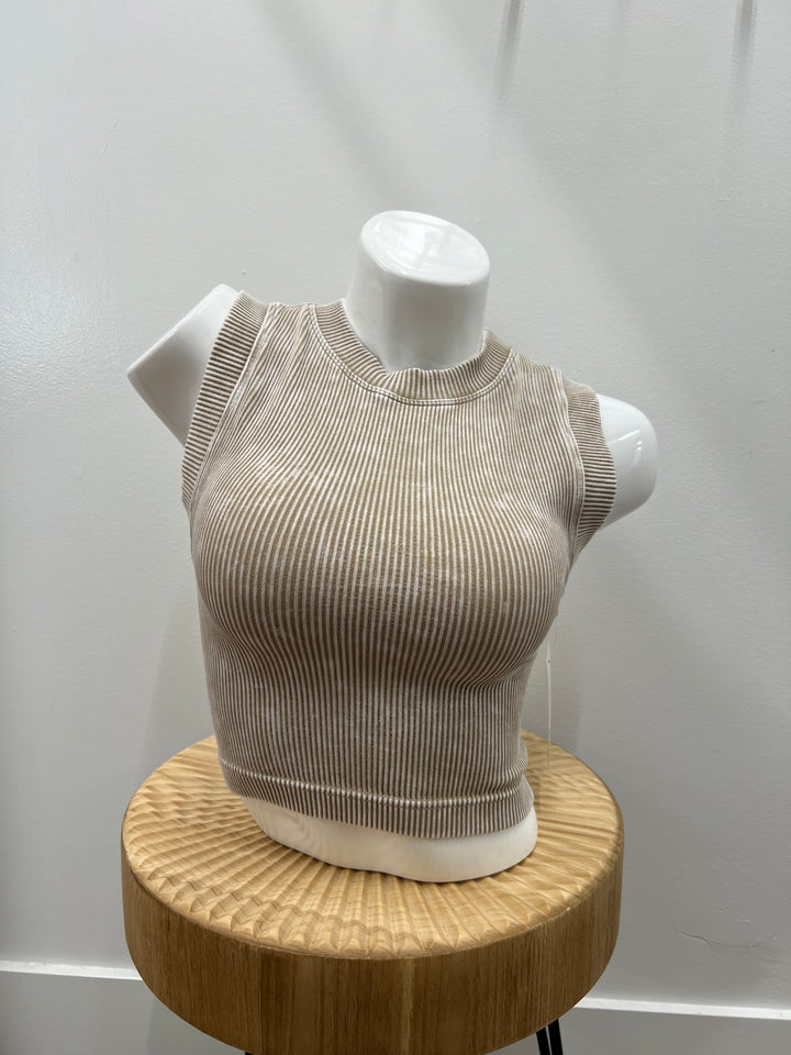 Womens Stone Washed Ribbed Seamless Crop top in Stone