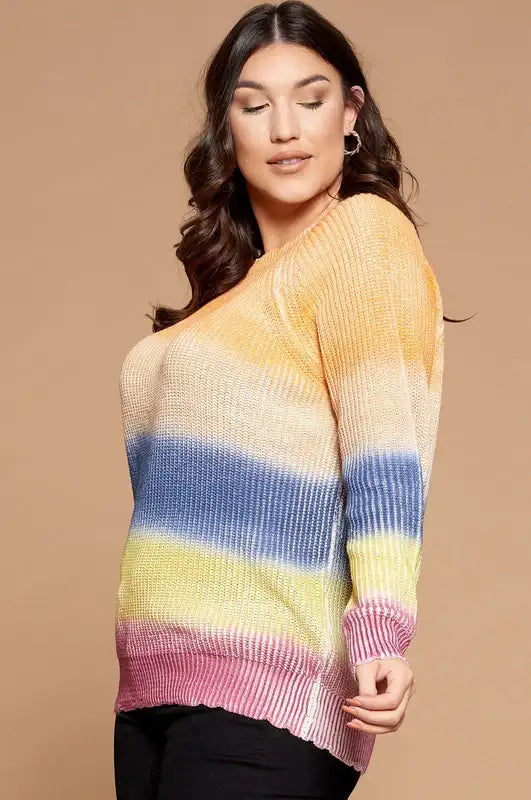 Plus Size Tie Dye Print Sweater Knit Top