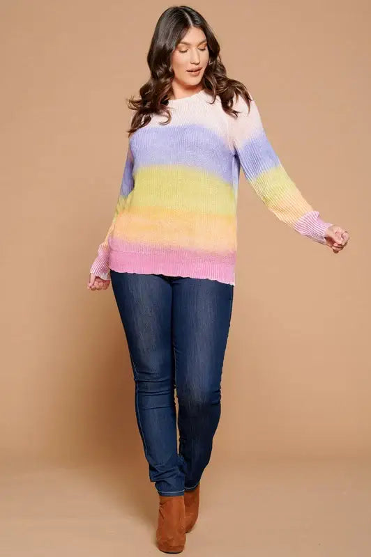 Plus Size Tie Dye Print Sweater Knit Top