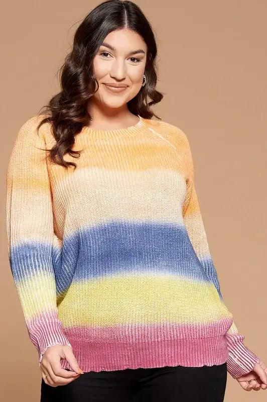 Plus Size Tie Dye Print Sweater Knit Top