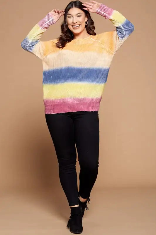 Plus Size Tie Dye Print Sweater Knit Top