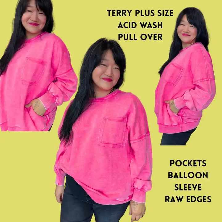 Plus Size Terry Acid Wash Pullover In multiple colors