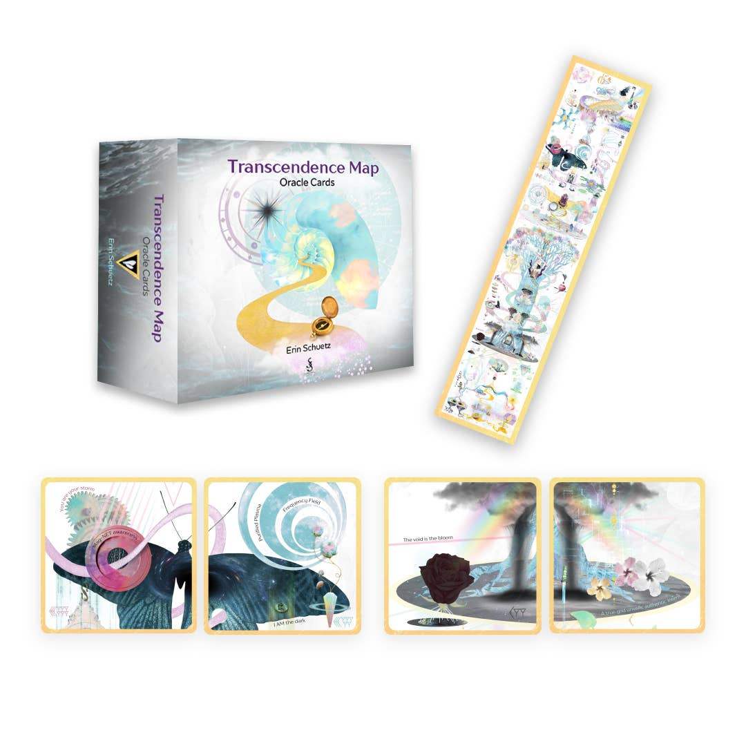 Transcendence Map Oracle Cards packaging with cards displayed on a white background