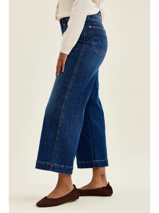 Womens Judy Blue Claudia High Waist Ankle Wide Leg Deep Indigo