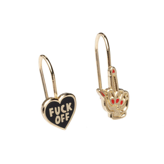 Yellow Owl Workshop - F*ck Off Heart & Middle Finger Earrings - Gold Swear Word