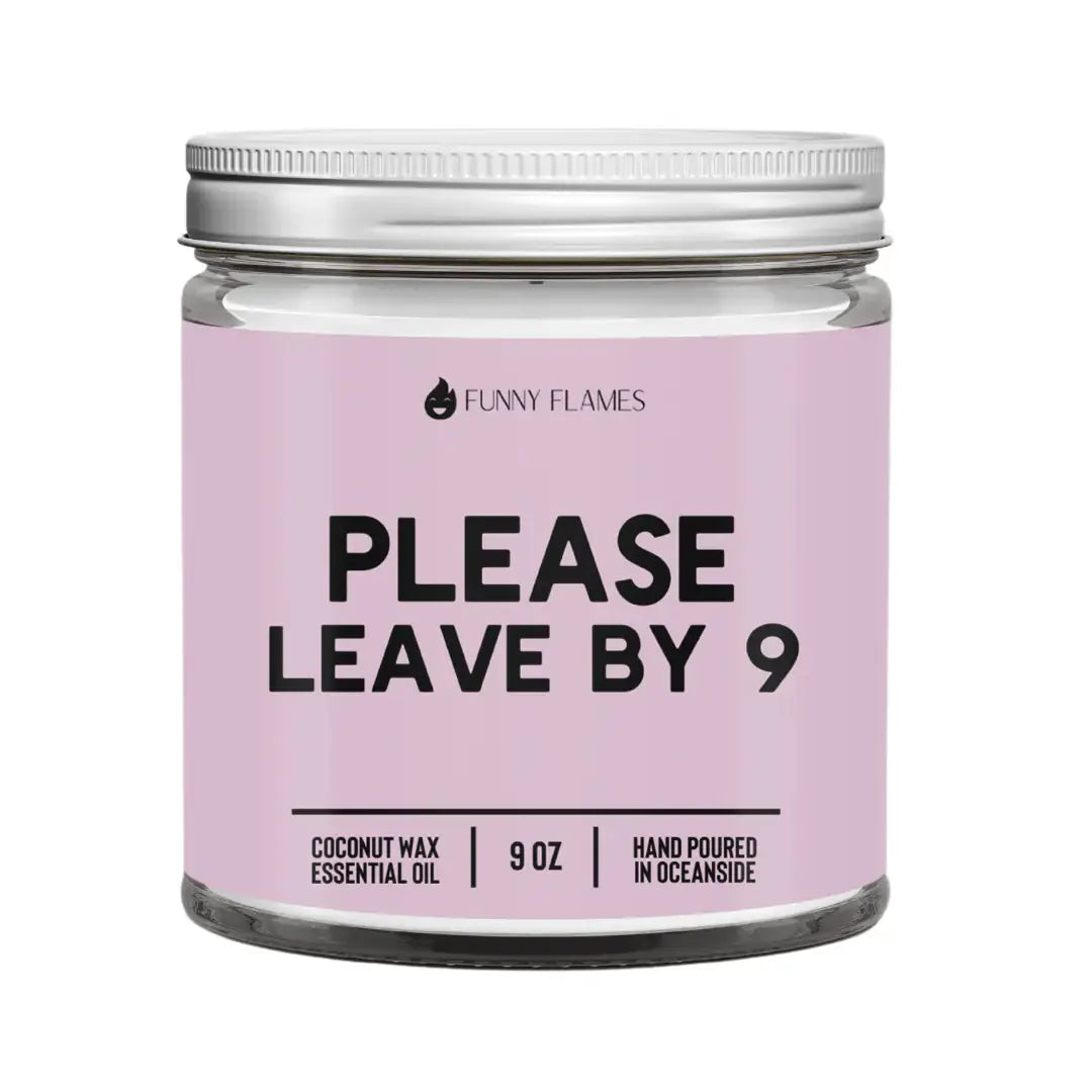 Funny Flames Candle Co - Les Creme - Please Leave by 9- Funny Home Candle - Esme and Elodie