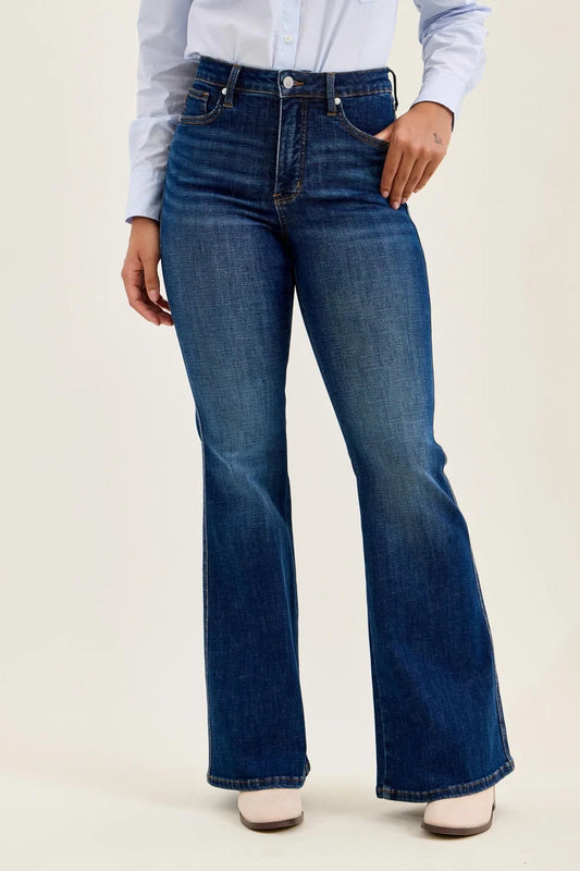 Plus Size Judy Blue Petite High Waist Charlotte Flares Deep Indigo