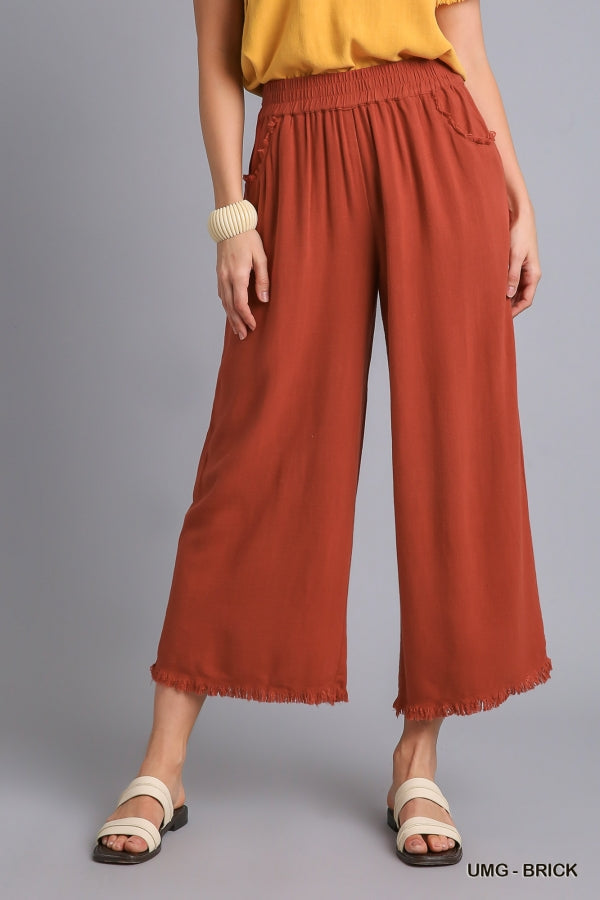 Womens Linen Blend wide leg pants in Rusty Brick