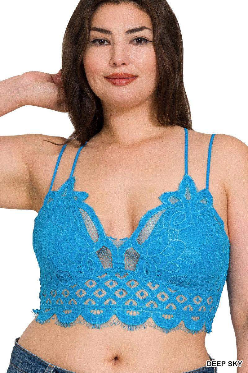 PLUS CROCHET LACE BRALETTE WITH BRA PADS on Bright Blue - Esme and Elodie