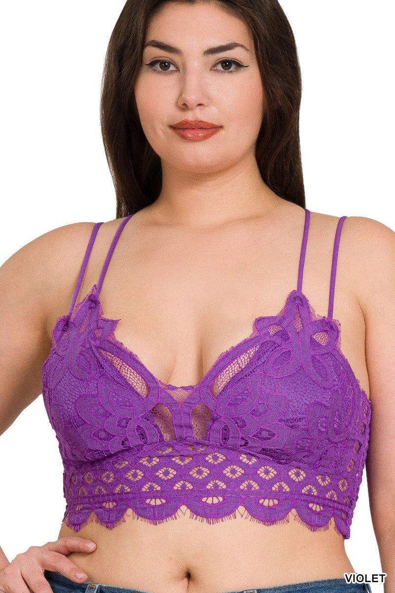 PLUS CROCHET LACE BRALETTE WITH BRA PADS on Purple - Esme and Elodie