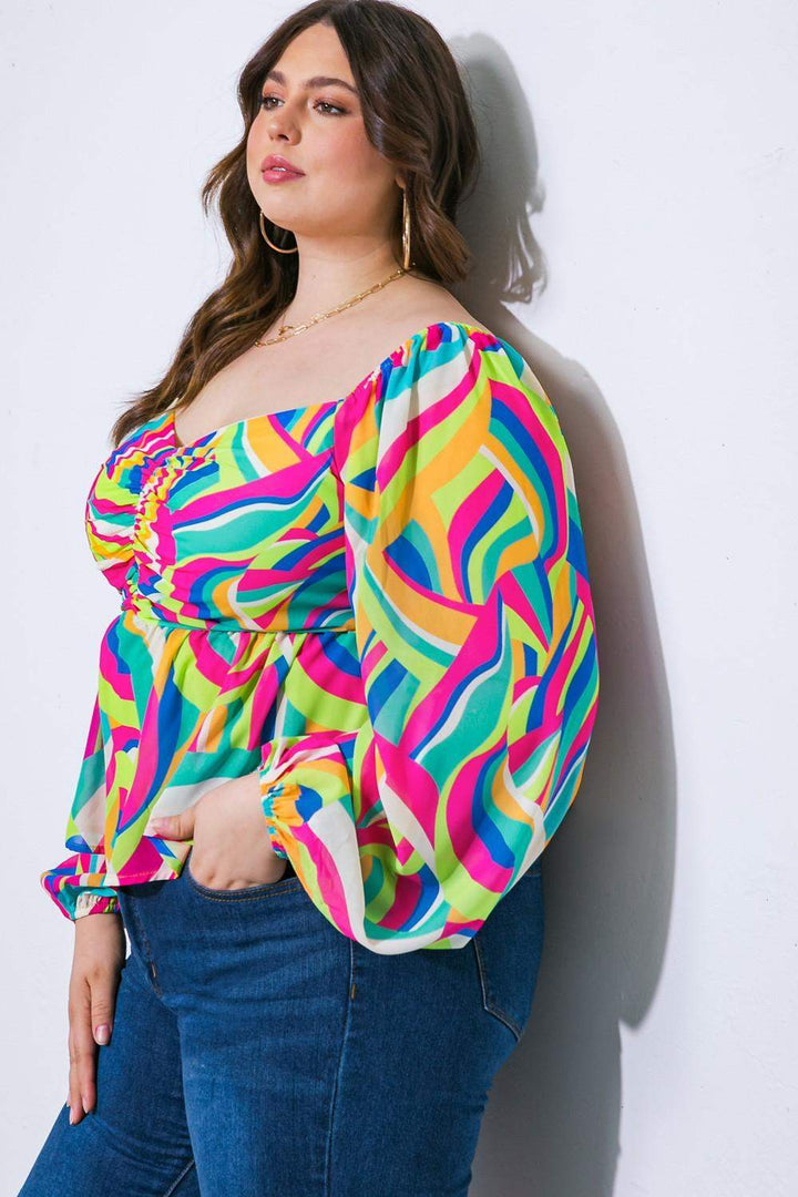 Plus Flying Tomato Printed Sweetheart Top in Blue Fuchsia - Esme and Elodie