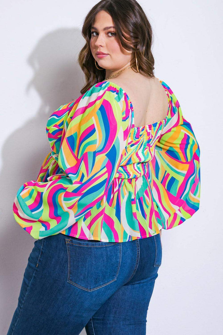 Plus Flying Tomato Printed Sweetheart Top in Blue Fuchsia - Esme and Elodie