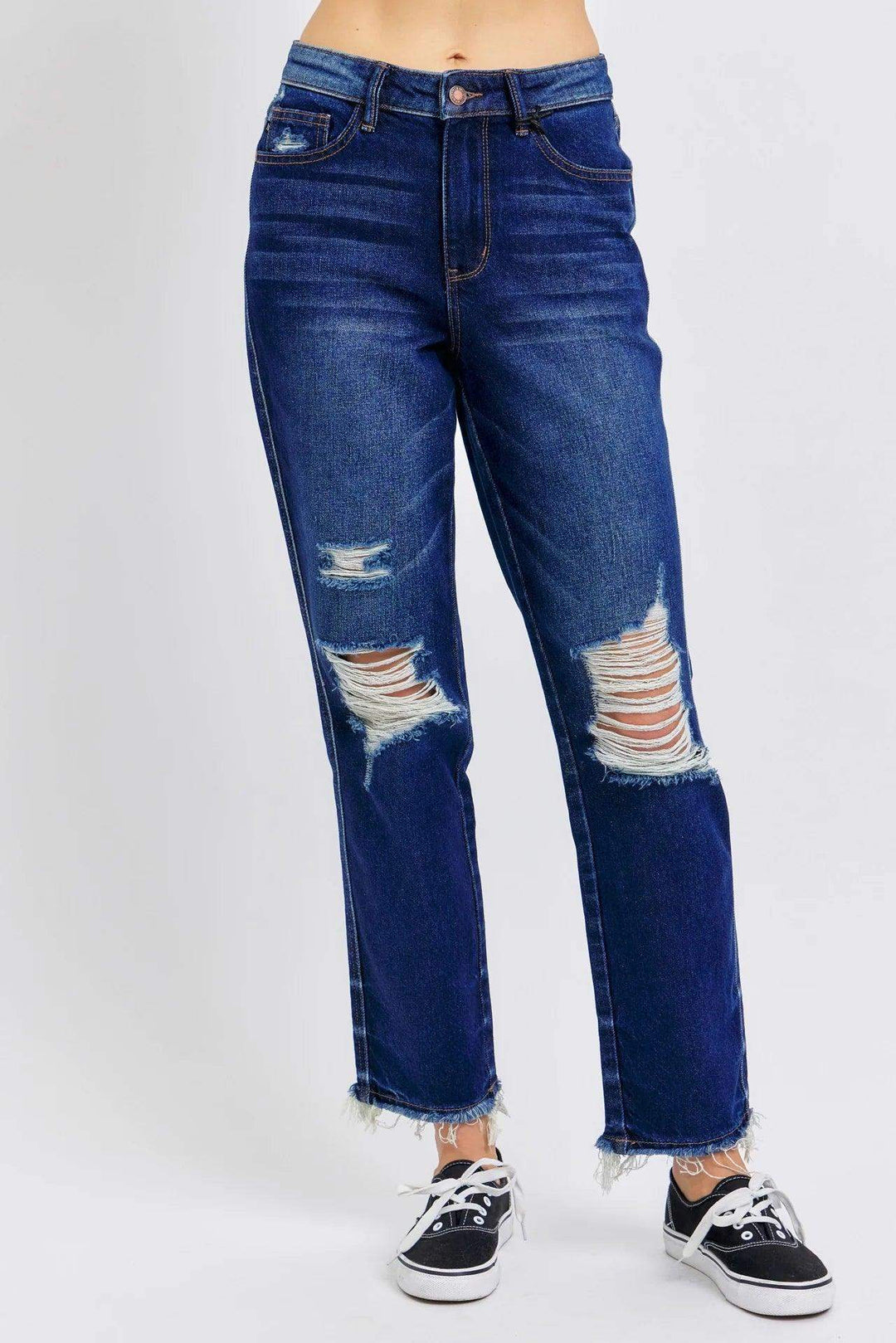 Plus Judy Blue Distressed Straight Leg Jeans in Dark Blue JB88819 - Esme and Elodie