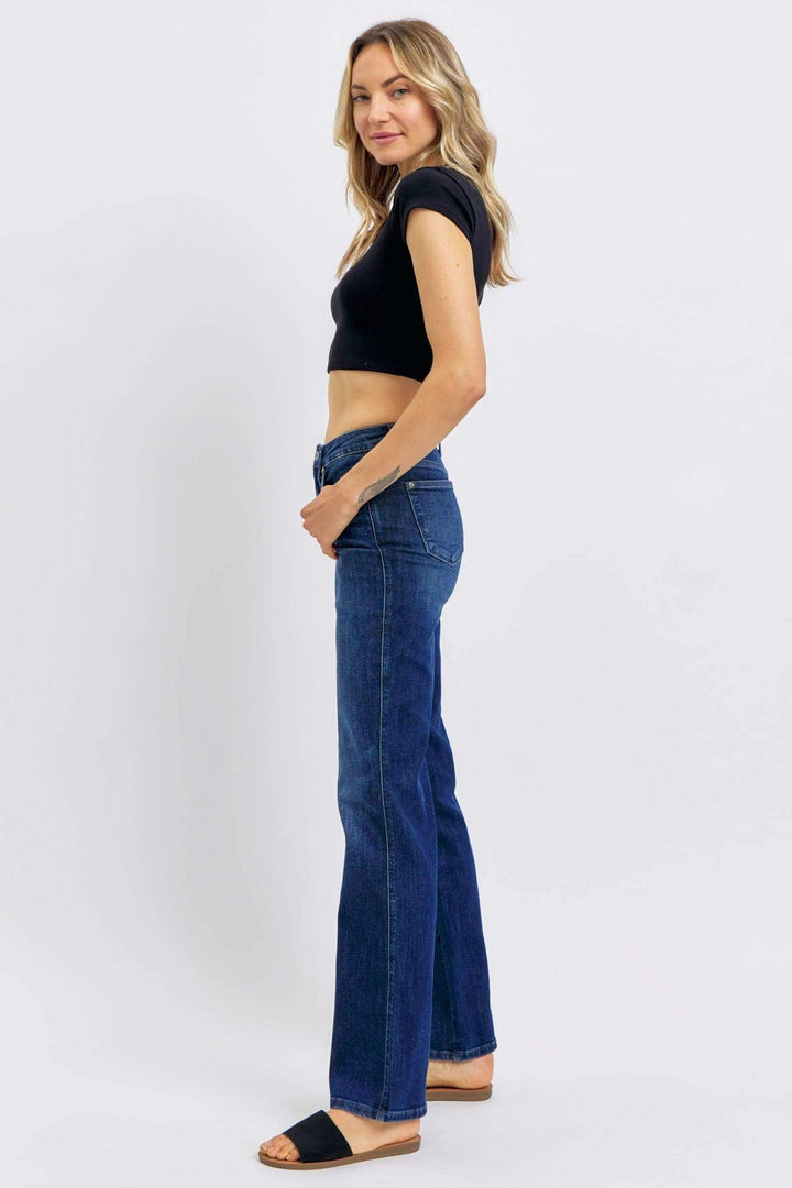 Plus Judy Blue Tummy Control Straight Leg Jeans in Dark Wash JB88861 - Esme and Elodie