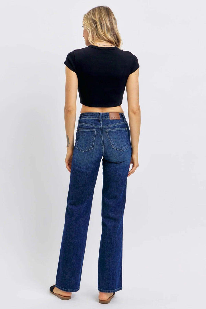 Plus Judy Blue Tummy Control Straight Leg Jeans in Dark Wash JB88861 - Esme and Elodie
