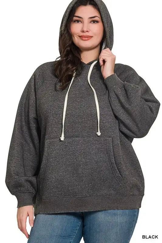 Plus Size Acid Wash Fleece Hoodie With Pockets - Esme and Elodie