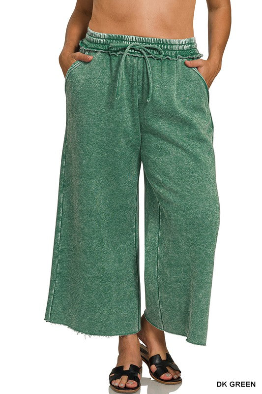 Plus Size acid washed palazzo pants with pockets in Dark Green - Esme and Elodie