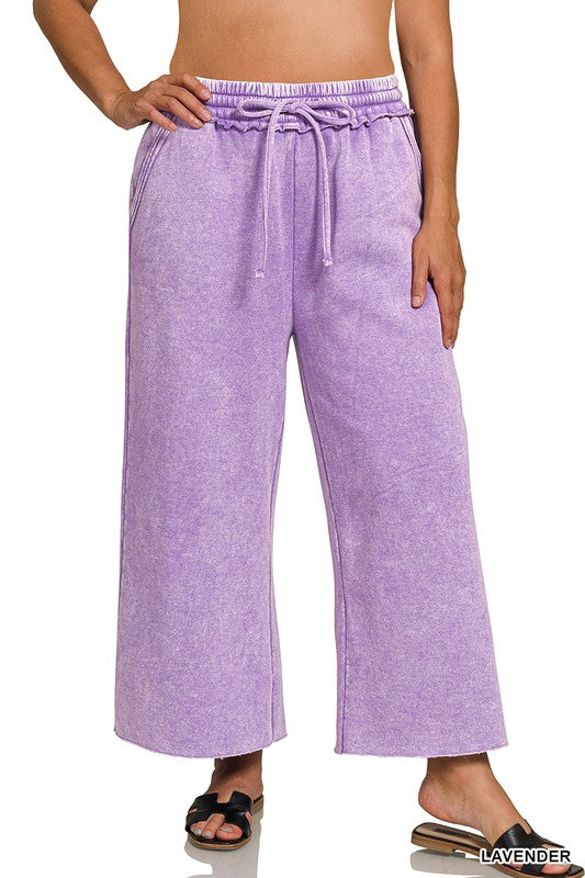 Plus Size acid washed palazzo pants with pockets in Lavender - Esme and Elodie
