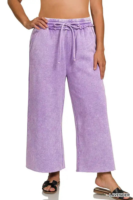Plus Size acid washed palazzo pants with pockets in Lavender - Esme and Elodie