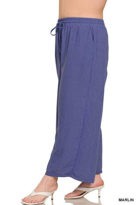 Plus Size Elastic Waist Band Comfy Work Pants Bright Blue - Esme and Elodie