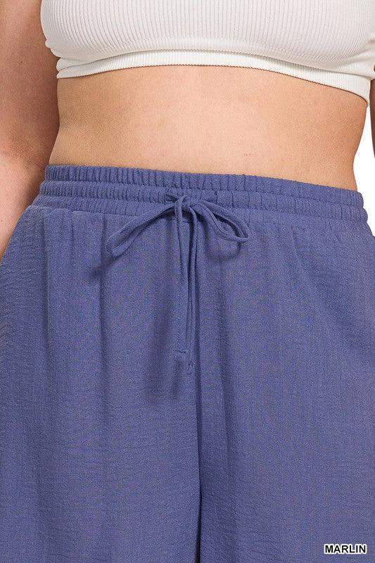 Plus Size Elastic Waist Band Comfy Work Pants Bright Blue - Esme and Elodie