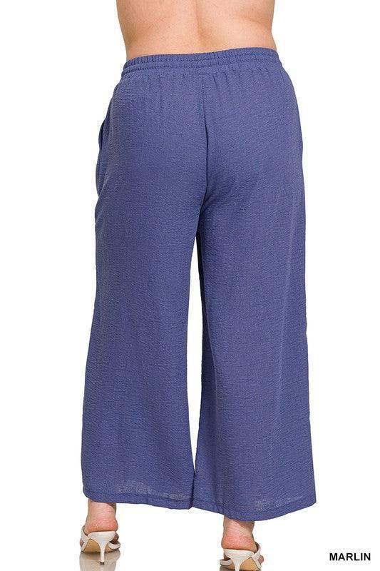 Plus Size Elastic Waist Band Comfy Work Pants Bright Blue - Esme and Elodie
