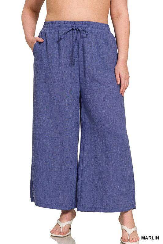 Plus Size Elastic Waist Band Comfy Work Pants Bright Blue - Esme and Elodie