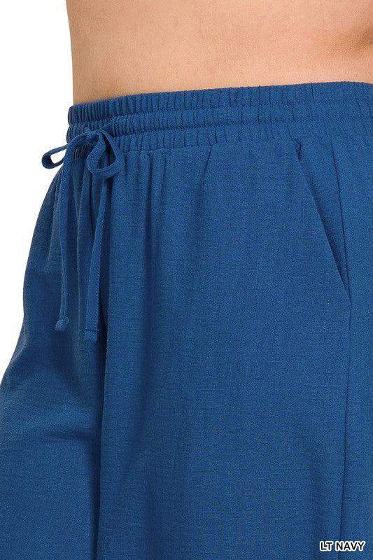 Plus Size Elastic Waist Band Comfy Work Pants Navy Blue - Esme and Elodie