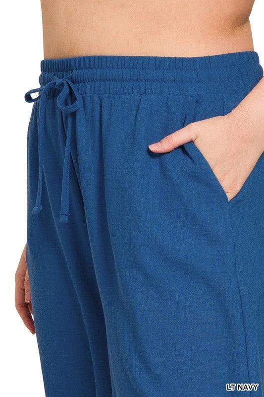 Plus Size Elastic Waist Band Comfy Work Pants Navy Blue - Esme and Elodie