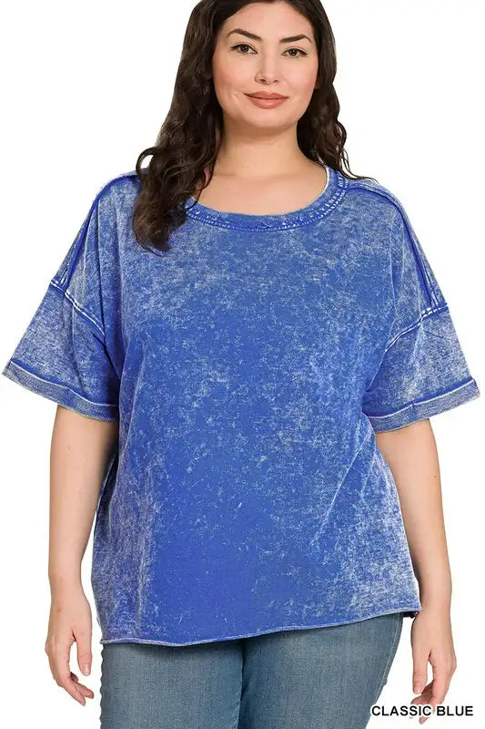 Plus Size French Terry Acid Washed Tee Shirts - Esme and Elodie