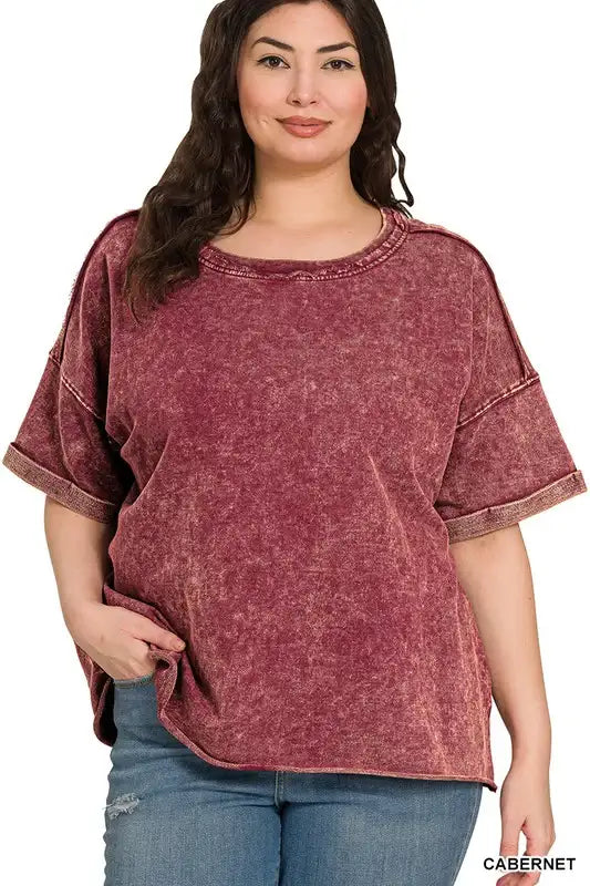 Plus Size French Terry Acid Washed Tee Shirts - Esme and Elodie