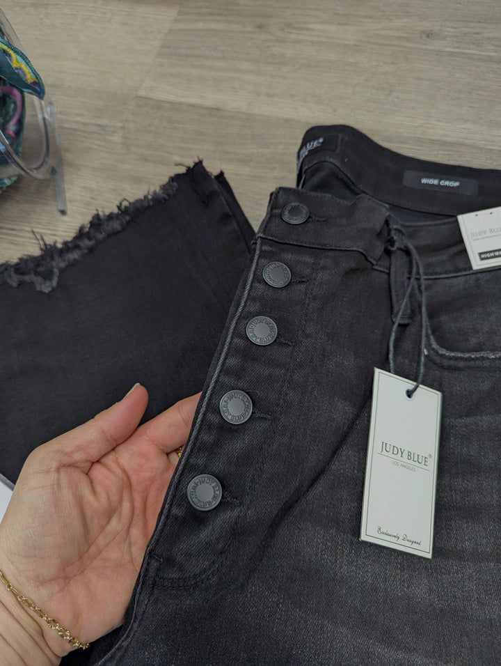 PLUS Size Judy Blue Black Wide Leg Crop High Waist - Esme and Elodie